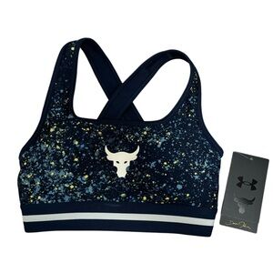 Under Armour Project Rock Sports Bra medium support navy splatter printed sz XS